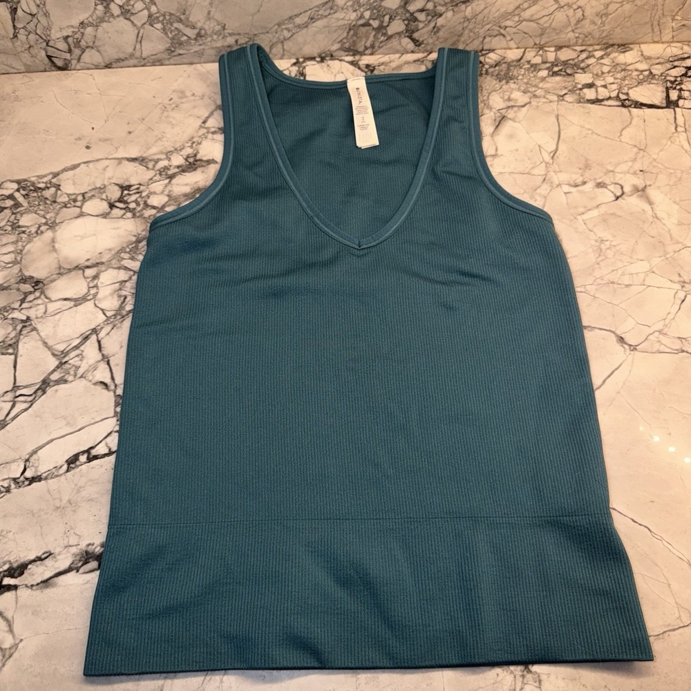 Athleta Women's Aurora Seamless V-Neck Tank Top Turquoise Ribbed Size X-small
